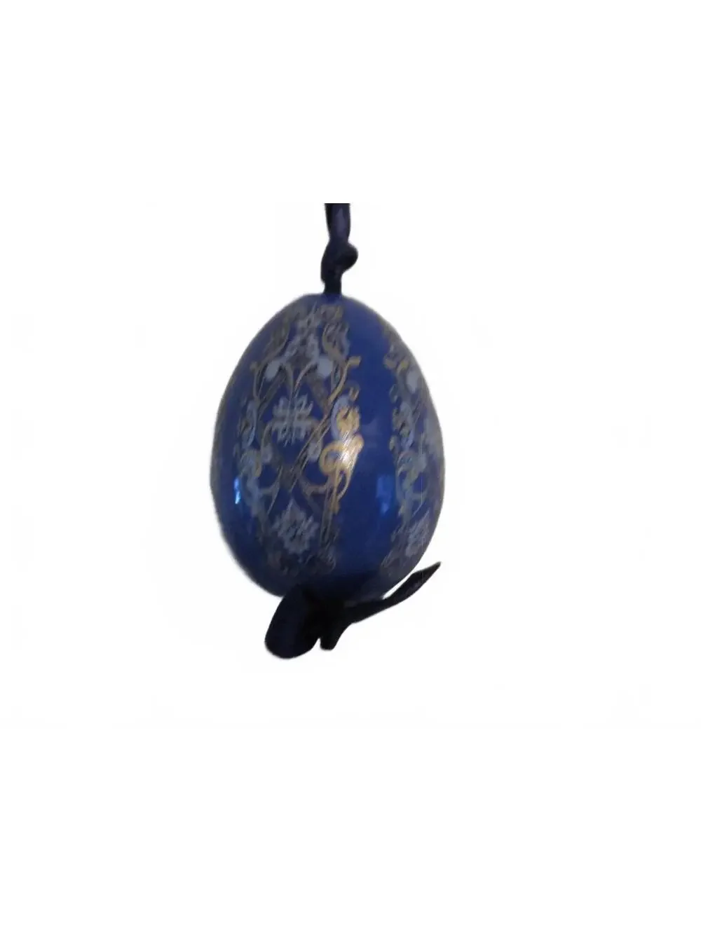 Set of 3 Hand Painted Blue Lacquer Hanging Egg Ornaments Vintage Folk Art